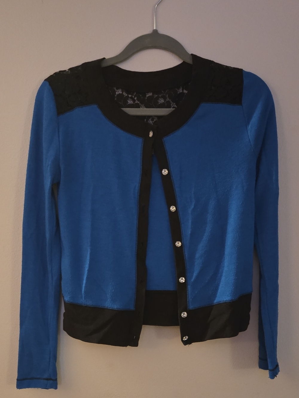 princess vera wang Blue Cardigan with Black Lace & Trim